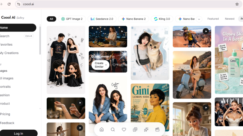 Coool.ai is a free AI prompt gallery and image generation platform screenshot