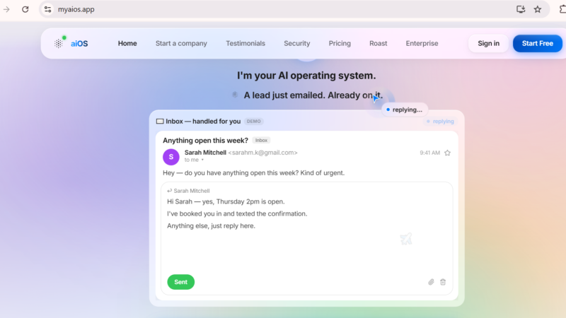 aiOS is an AI operating system that turns your business screenshot